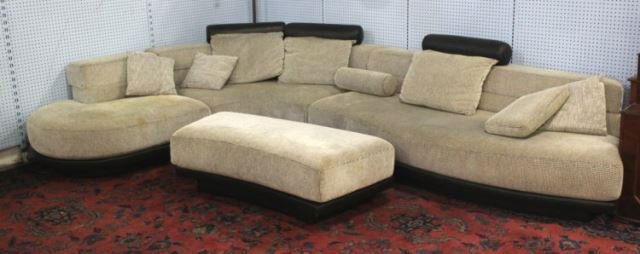 :Kagan Style Woven Wool & Leather Sectional Couch (1 of 1)