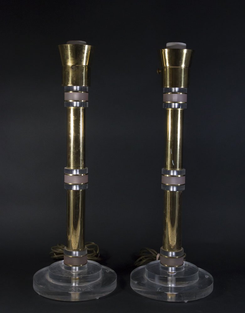 Pair Parzinger Style Gold Chrome & Lucite Lamps (1 of 5)