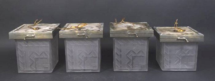 :Set 4 Art Deco Glass & Brass Ceiling Fixtures (1 of 7)