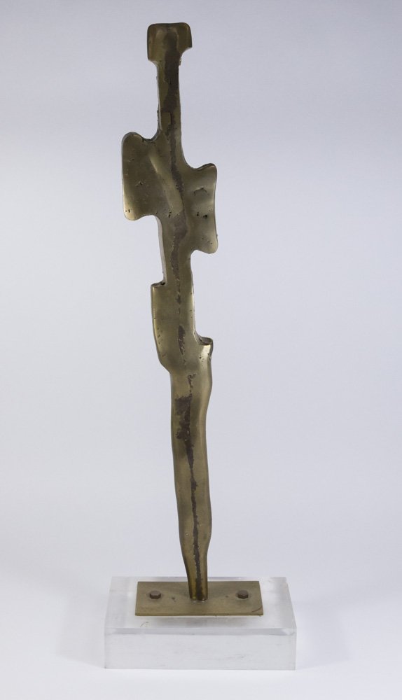 David Marshall, Abstract Gilt Bronze: Signed and dated 1983. Approx. 35" H without base, 38" H with lucite base. Property from a NYC estate. Loose in base.
