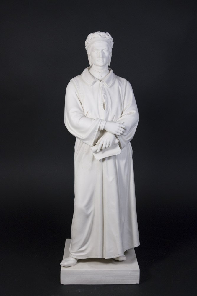 Parian Figure of Dante: Approx. 20" H. Chips along base.