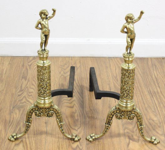 Pair Brass Andirons with Putti (1 of 3)