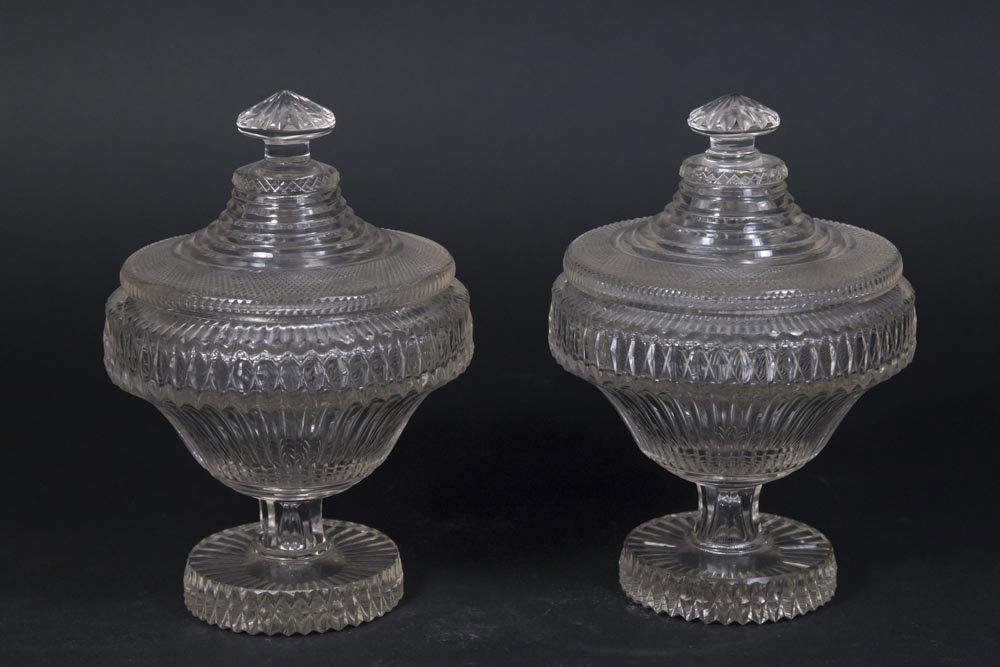 Pair Cut Crystal Glass Covered Dishes (1 of 3)