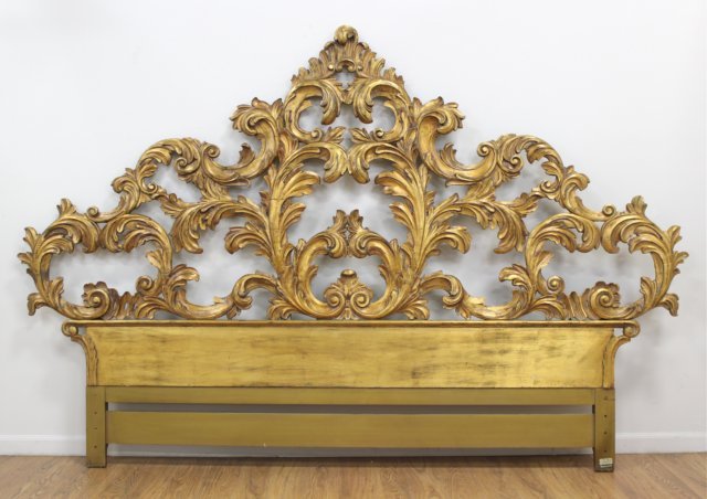 Carved Gilded Headboard: Approx. 68" H x 102" W.