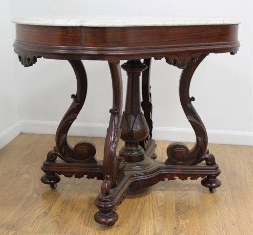 Marble Top Center Table with Floral Design Base (1 of 4)