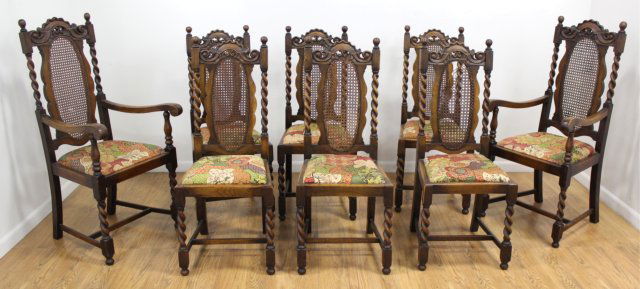 Set 8 Carved Walnut Cane Back Chairs (1 of 5)