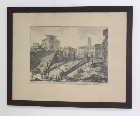 Piranesi Etching of Rome: Framed. Late 19th century. Approx. 15 1/2" H x 21 1/2" W unframed, 27 3/4" H x 34 1/2" W framed.