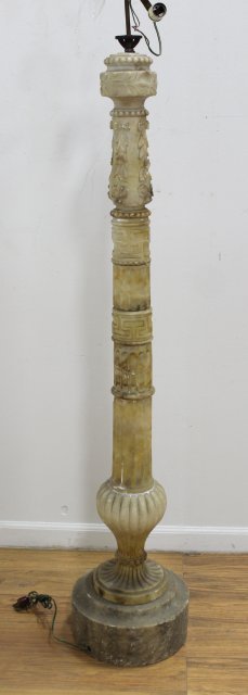 Carved Alabaster Pole Lamp: Approx. 57" H.