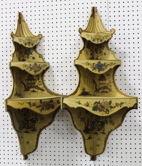 Pair Venetian Style Painted Corner Shelves (1 of 3)