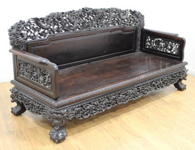 Chinese Hong-Mu Hardwood Carved Bench (1 of 6)