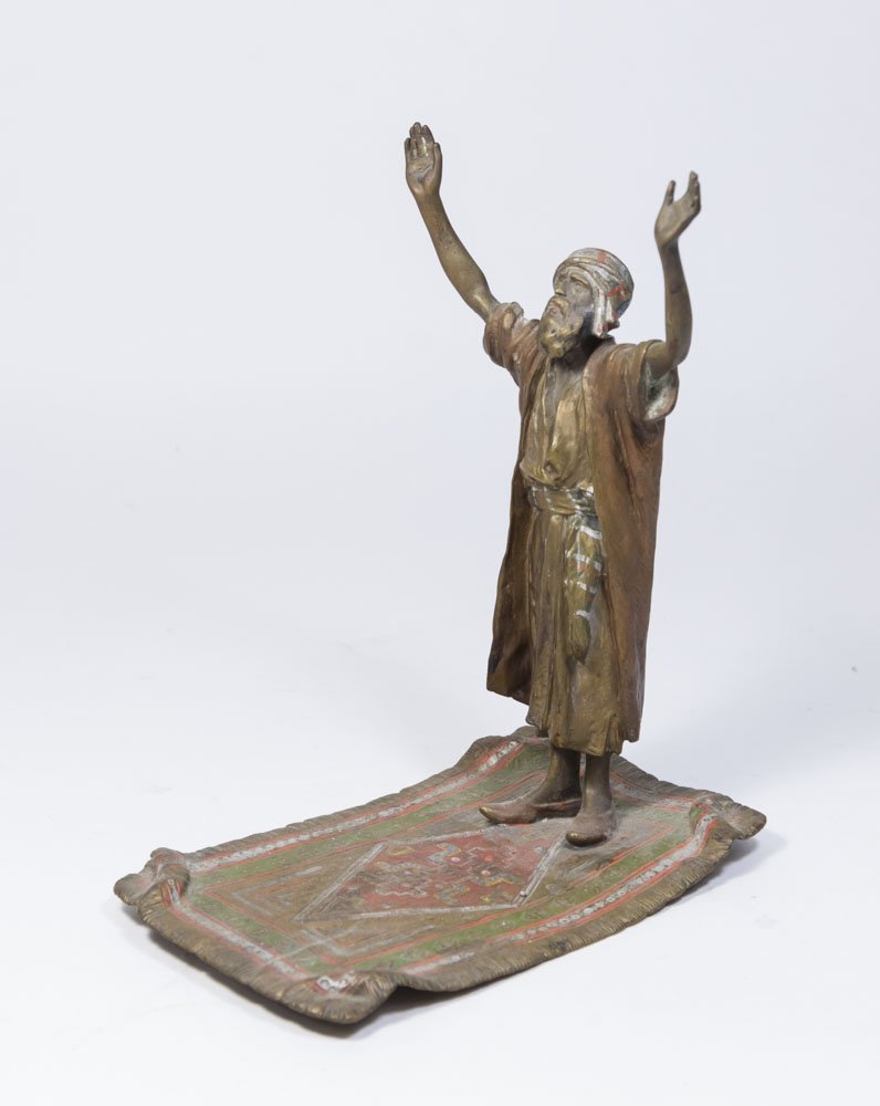 Austria Orientalist Bronze, Praying Man on Carpet (1 of 6)