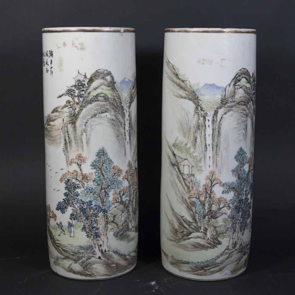 Pair Qing Dynasty Cylinder Vases (1 of 8)