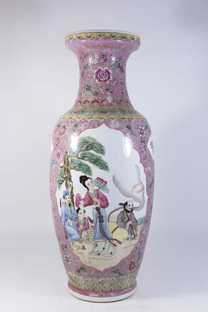 Chinese Porcelain Vase: 2-panel scenes. Approx. 25" H.