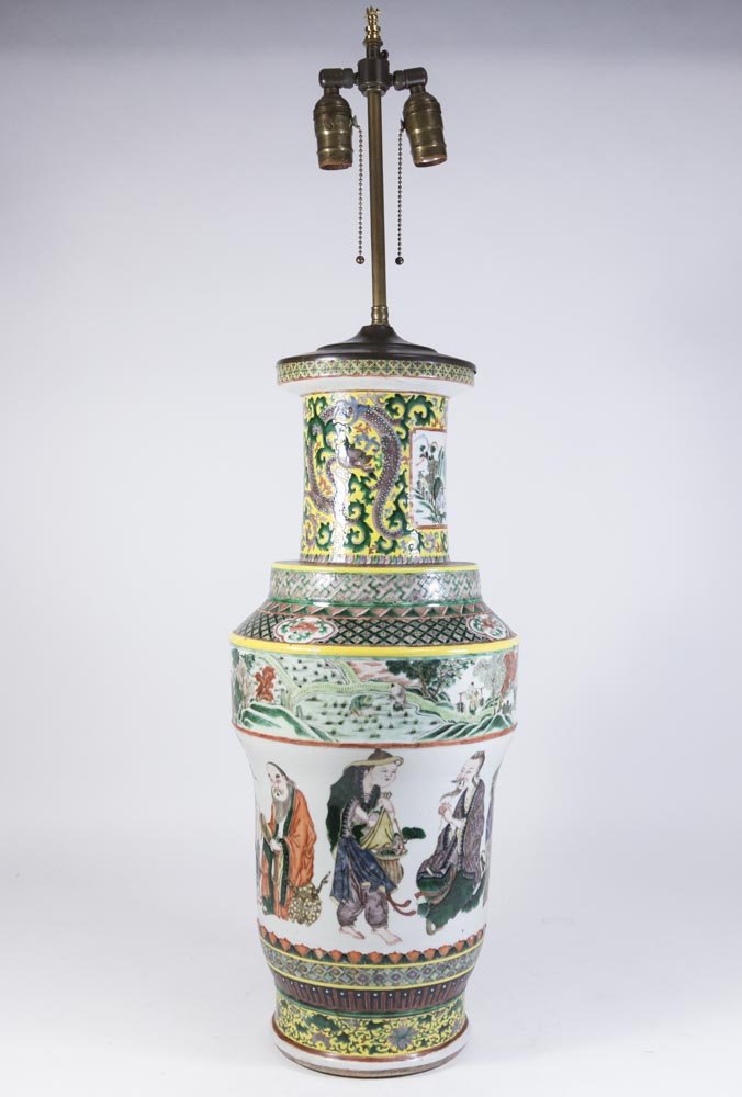 Chinese Porcelain Vase Decorated with Nine Gods: Now fitted as a lamp. Vase approx. 24" H. Property from the estate of Kurt Thomas.