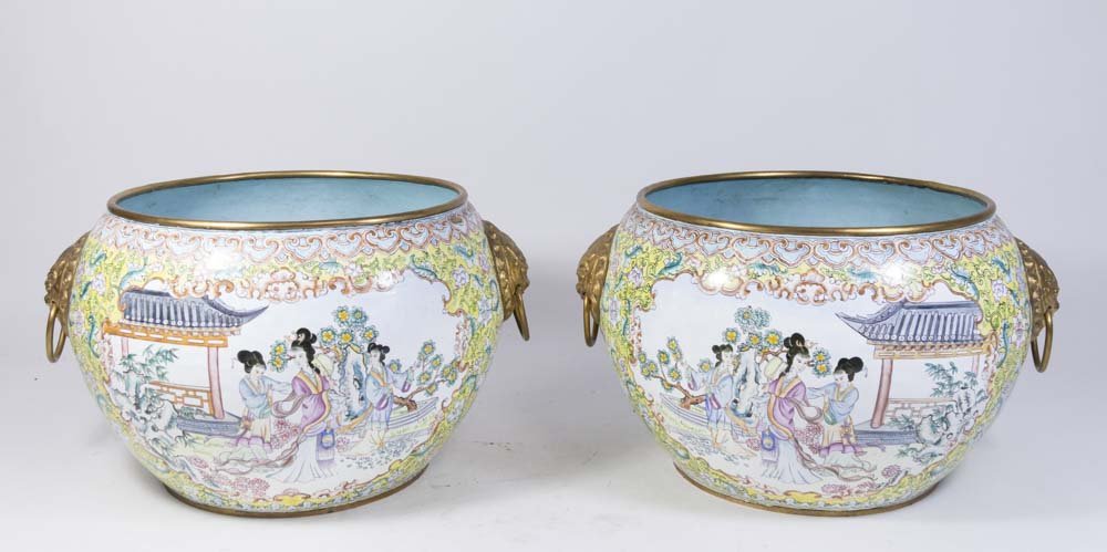 Pair Chinese Enamelled Gilt Brass Vases (1 of 4)