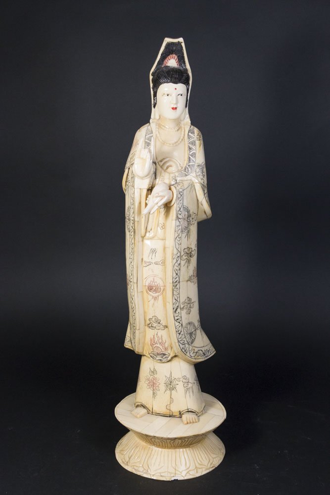 Chinese Carved Bone Guan Yin: Approx. 19 3/4" H. Property from the estate of Kurt Thomas.
