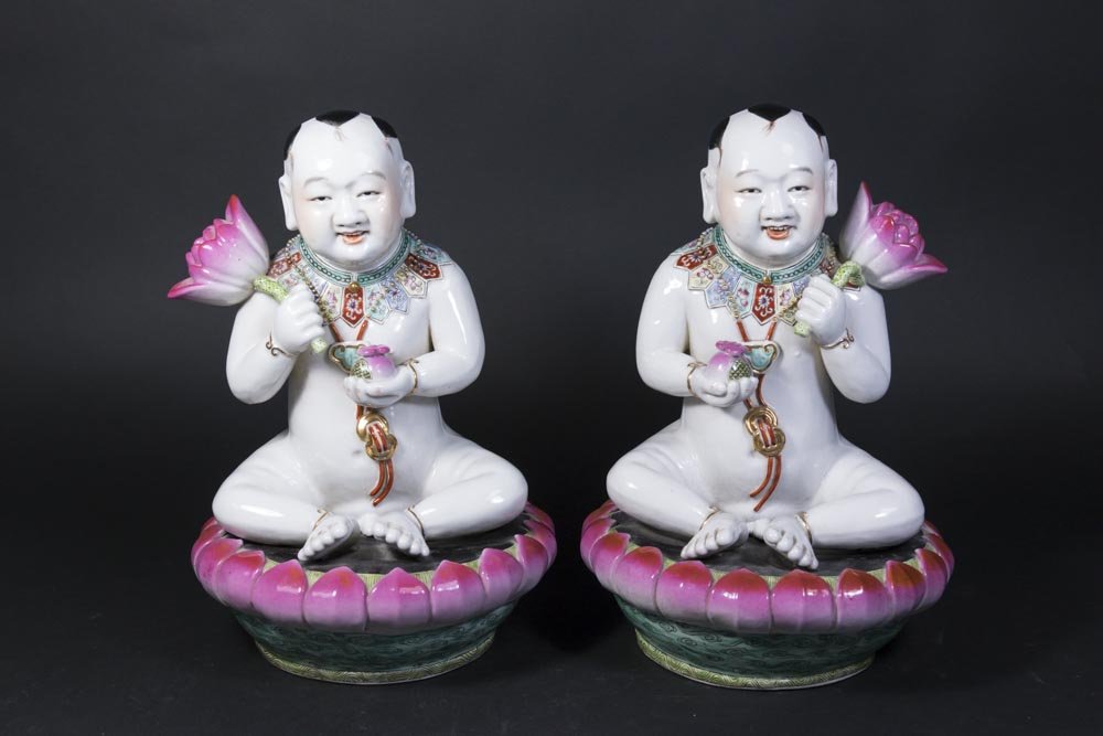 Pair Chinese Porcelain Seated Figures of Children (1 of 6)