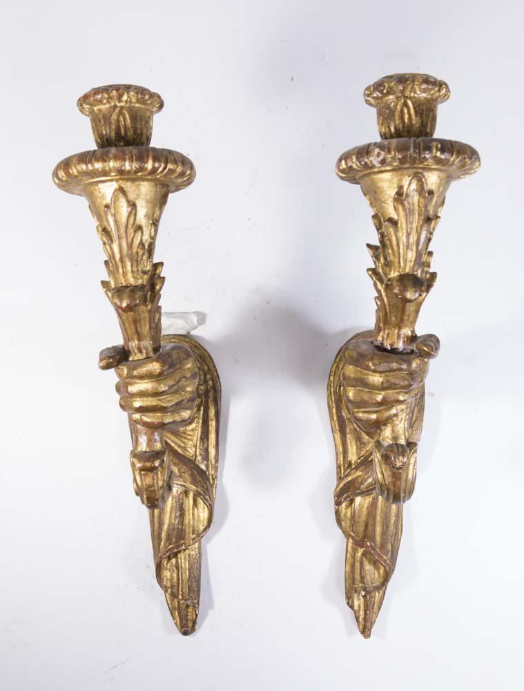 Pair Mid-20th Century Italian Giltwood Wall Lights (1 of 5)