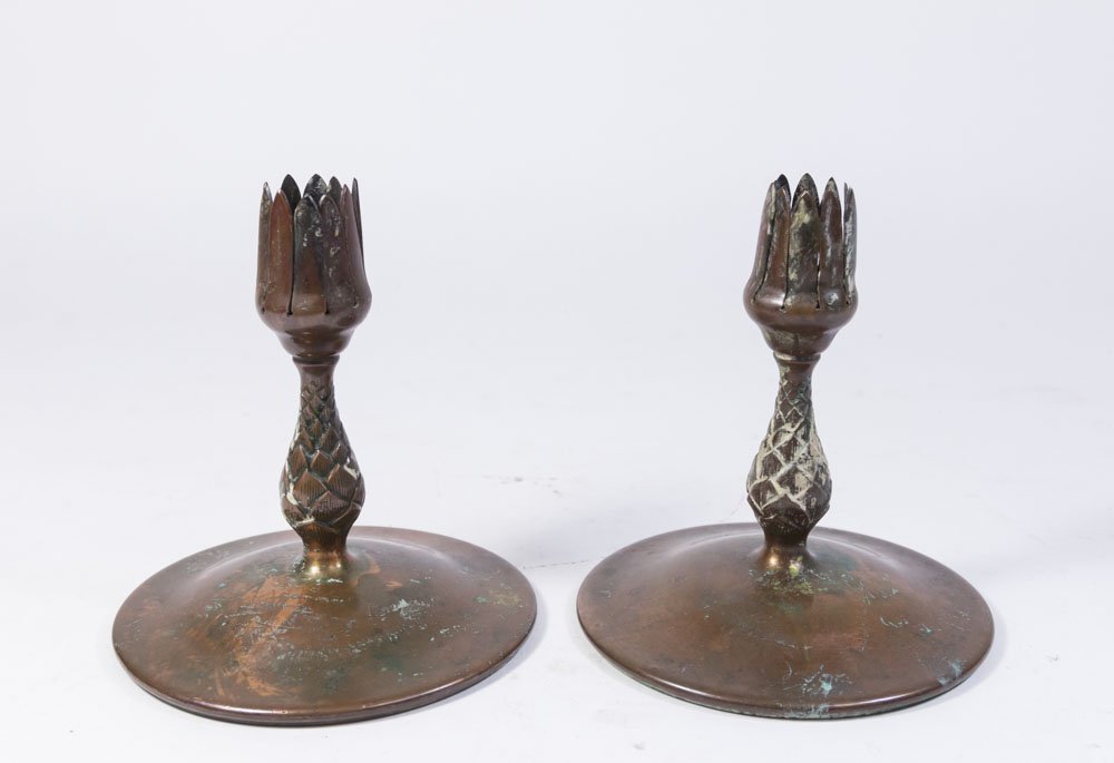 Pair Bronze Tiffany Studios Candle Holders (1 of 4)