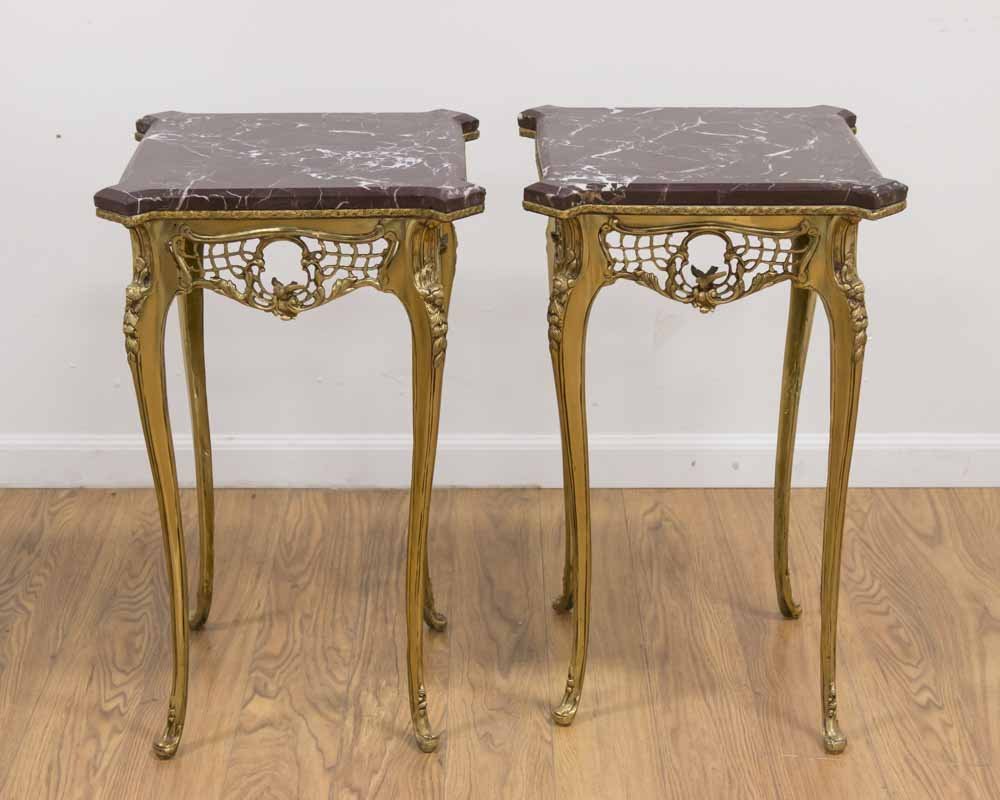 Pr Louis XV Style Gilt Brass & Marble Side Tables (1 of 5)