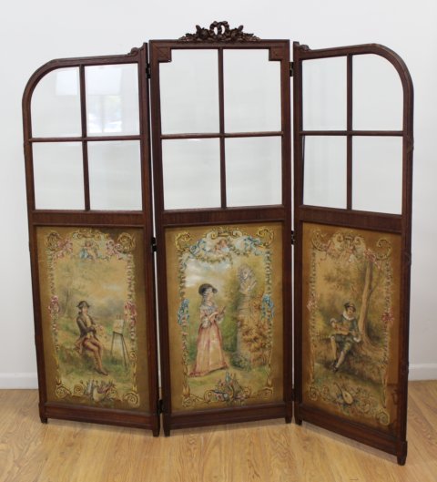 French Style Carved Oak 3-Panel Screen (1 of 5)