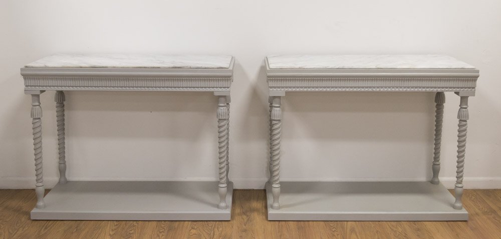 Pr Swedish Neoclassic Style Grey Painted Consoles (1 of 5)