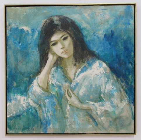 Nathan Wasserberger, Portrait of Young Woman: Oil on canvas. Signed lower left. Nathan Wasserberger (1928-2012). Approx. 36" H x 36" W without frame, 37" H x 37" W with frame.