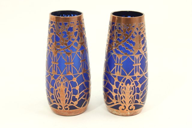 Pair Overlay Cobalt Glass Vases (1 of 5)
