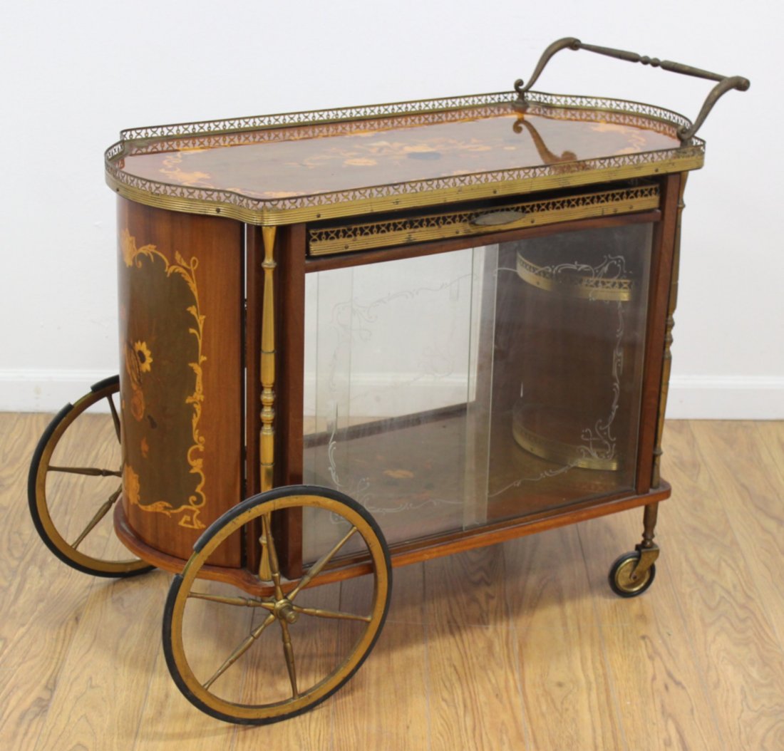 Spanish Floral Inlaid Satinwood & Walnut Teacart (1 of 10)