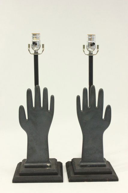 Pair Carved Wood Hand Lamps (1 of 1)