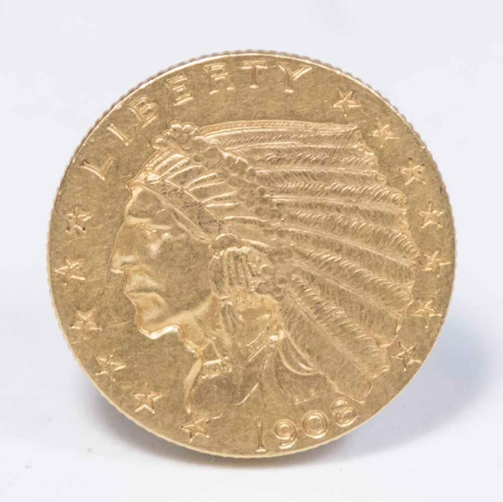 1908 $2 1/2 Indian Head Quarter Eagle Gold Coin (1 of 2)