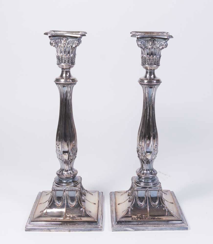 Pair English Silverplated Candlesticks (1 of 4)
