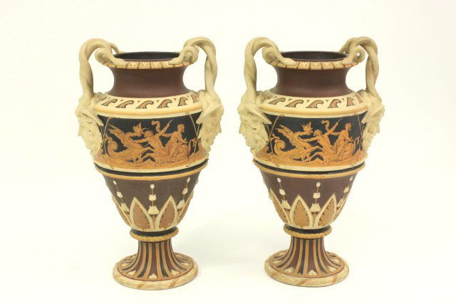 Pair Grecian Style Urns with Medusa Head Handles (1 of 6)