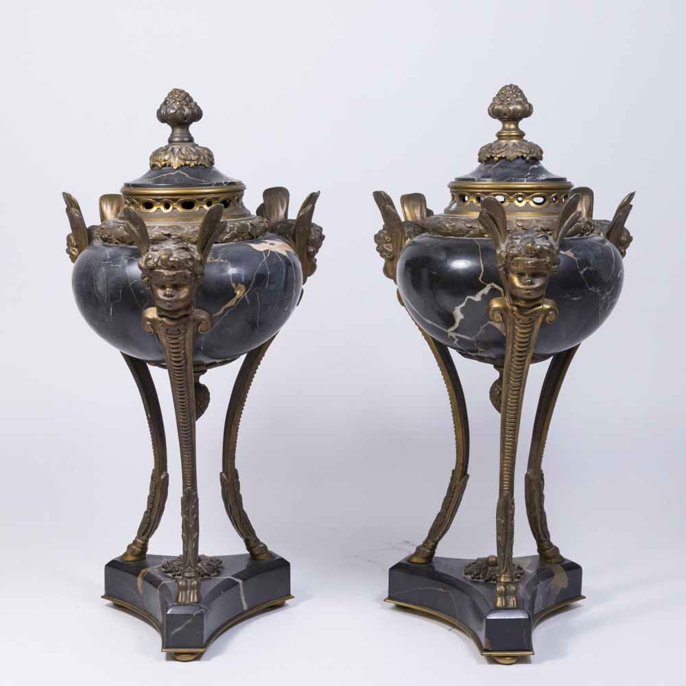 Pair French Bronze Mounted & Marble Cassolets (1 of 4)