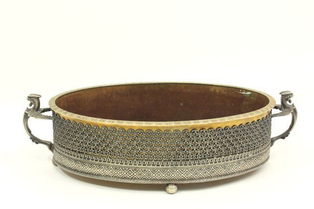 Silvered Metal & Bronze Dual Handled Centerpiece (1 of 5)