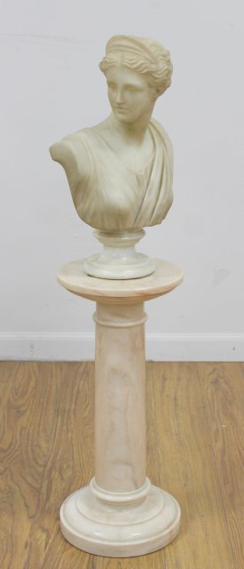 Marble Bust of Venus on Marble Pedestal: Venus approx. 16 1/4" H. Total approx. 36" H. Base is modern. From the Herbert Bloom Collection.
