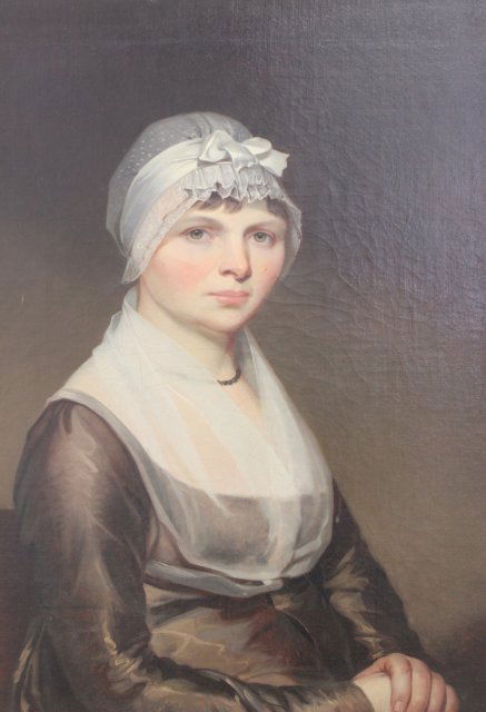 Portrait of Ann McChait: Attributed to Charles (Chester) Harding. Oil on canvas. Approx. 29" H x 24" W unframed, 32 1/2" H x 27 1/2" W framed.