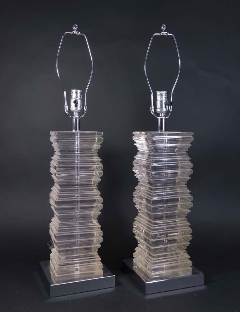 Pair Moderne Lucite Lamps with Chrome Bases (1 of 3)