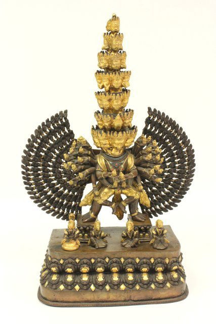 Gilt Bronze Tibetan Mahakala Buddha on Stand (1 of 7)