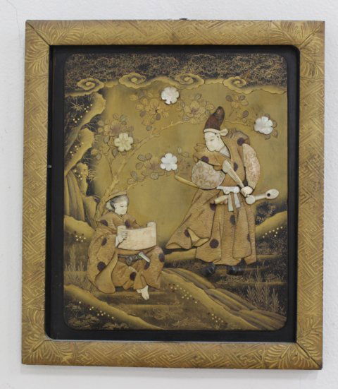 Japanese Jade & Stone Lacquered Panel (1 of 2)