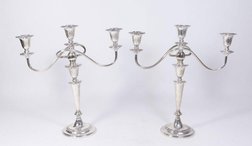 Pair Weighted Sterling Silver 3-Arm Candelabra (1 of 5)