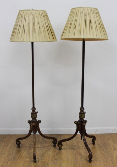 Pair Regency Brass Mounted Rosewood Pole Lamps (1 of 3)