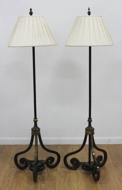 Pair Regency Gilt Decorated Lacquered Pole Lamps (1 of 3)