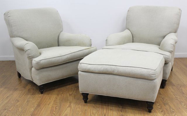 Pair George Smith Style Club Chairs & Ottoman (1 of 2)
