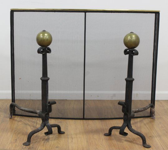 Pair Andirons & Modern Firescreen (1 of 4)
