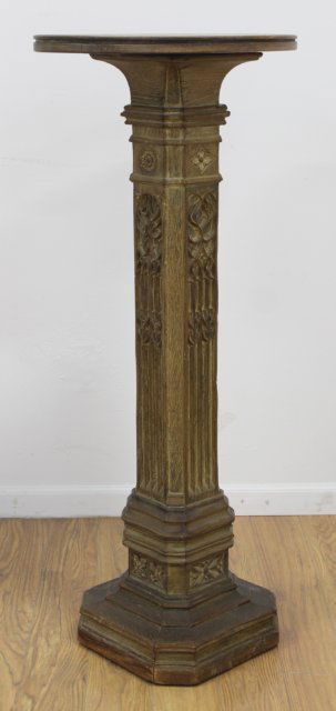 Gothic Style Carved Oak Pedestal (1 of 3)