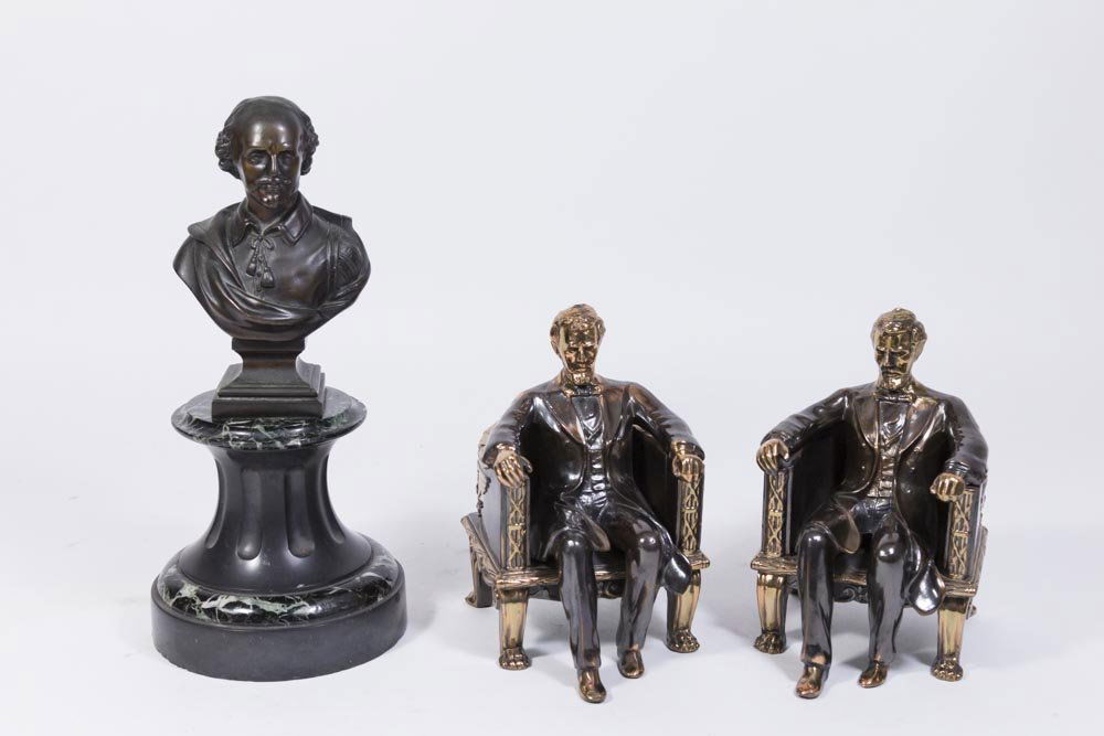 Bronze Bust of Shakespeare & Pair Lincoln Bookends (1 of 4)