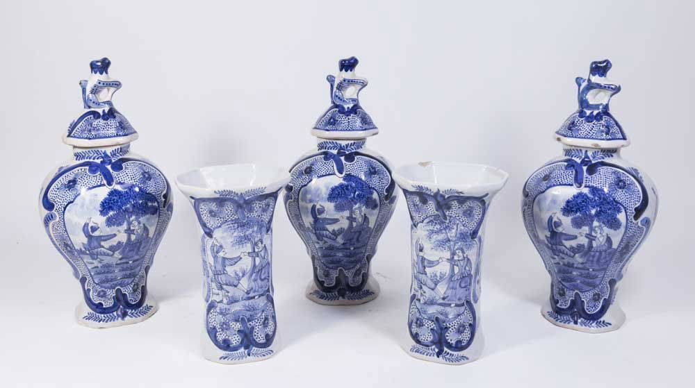 Suite of 5 Delft Covered Urns & Vases (1 of 9)