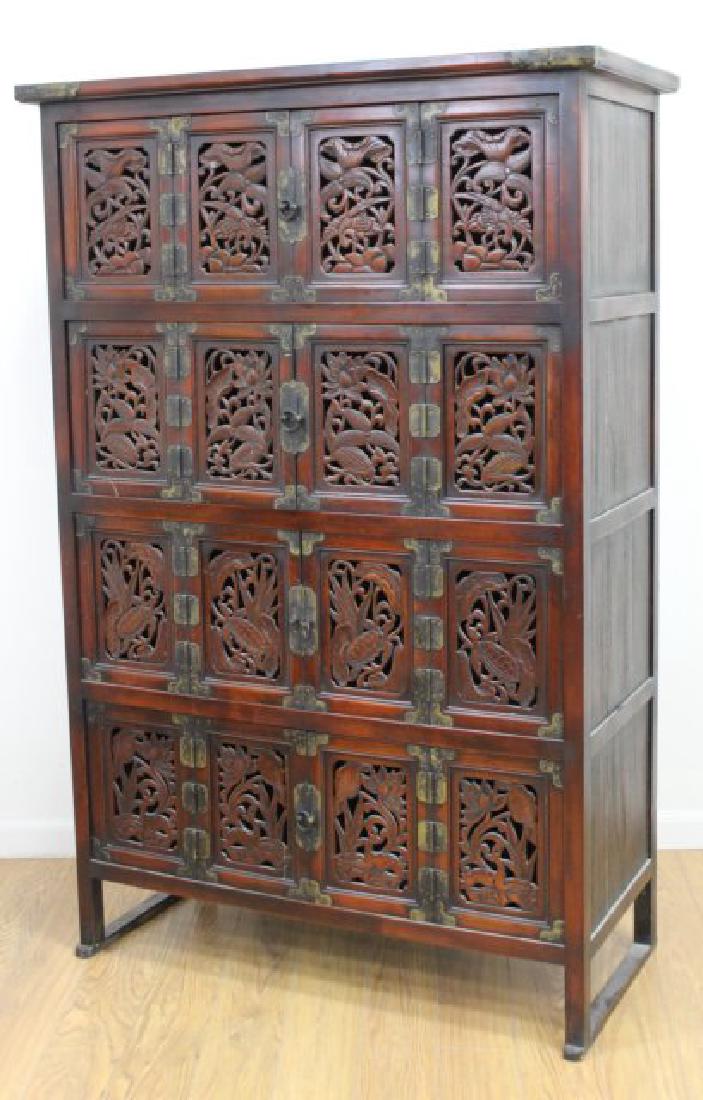 Asian Style Cabinet with Open Pierced Carved Doors (1 of 3)