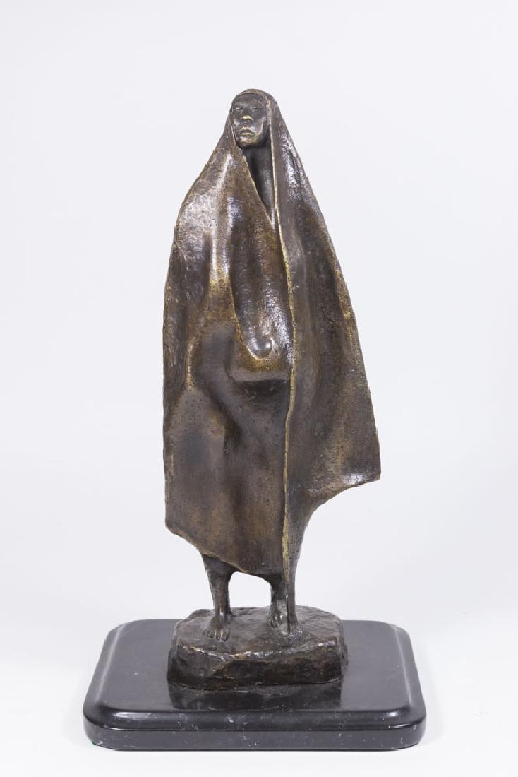 Bronze Sculpture of Mexican Woman: After Zuniga. On marble base. Approx. 16" H. From a Long Island, NY estate.